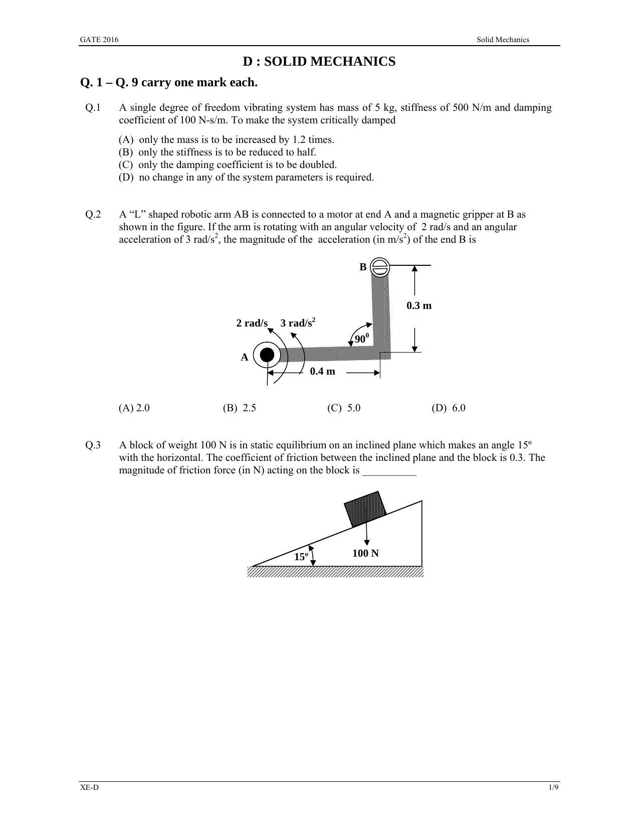 GATE 2016 Engineering Sciences (XE) Question Paper with Answer Key - Page 15