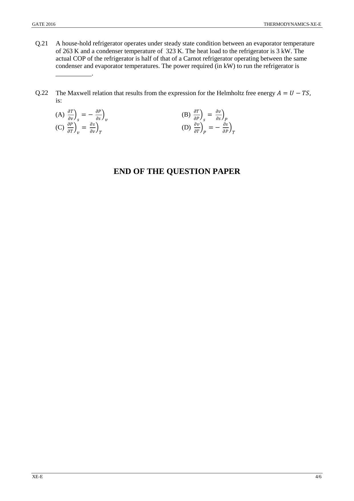 GATE 2016 Engineering Sciences (XE) Question Paper with Answer Key - Page 27