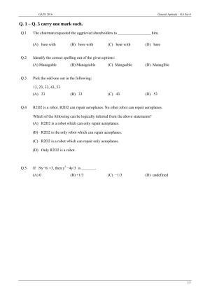 GATE 2016 Engineering Sciences (XE) Question Paper with Answer Key