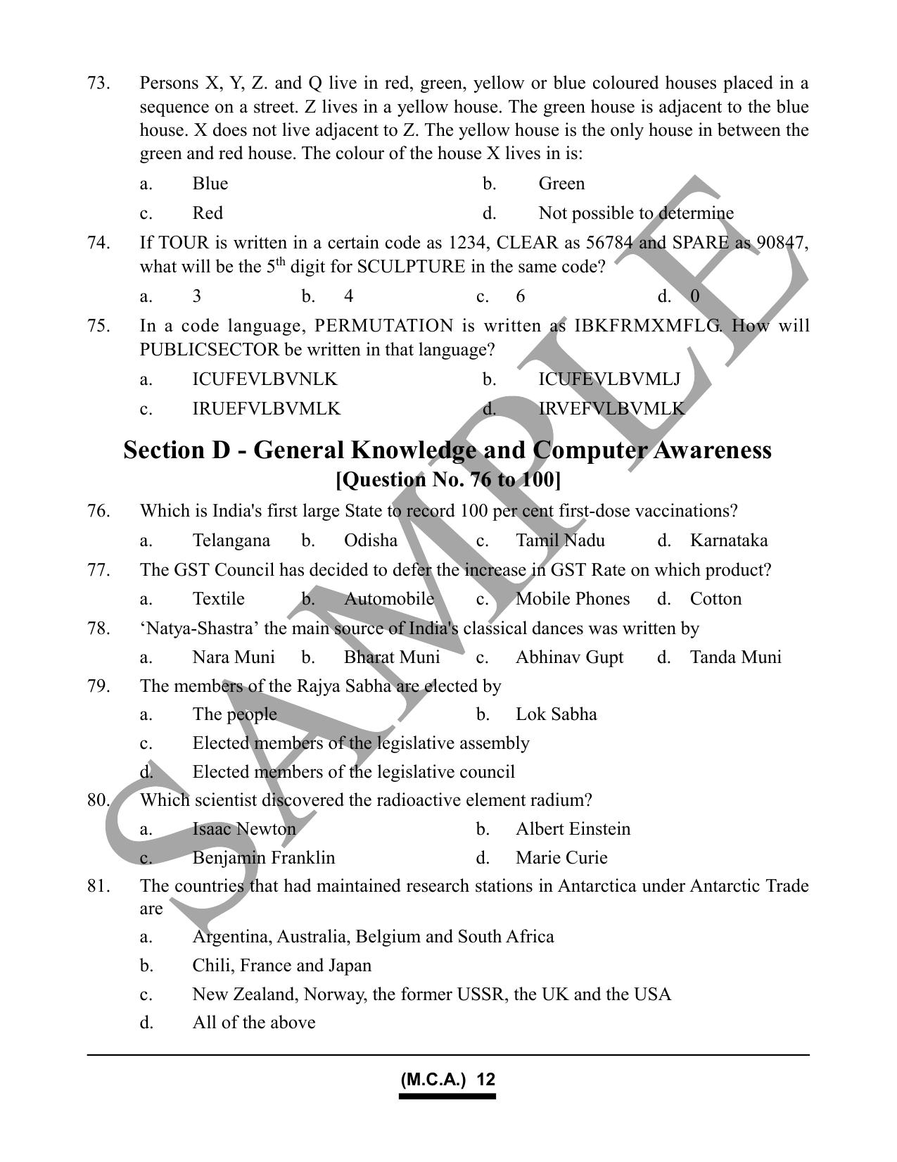 HPCET MCA 2023 Sample Paper - Page 12