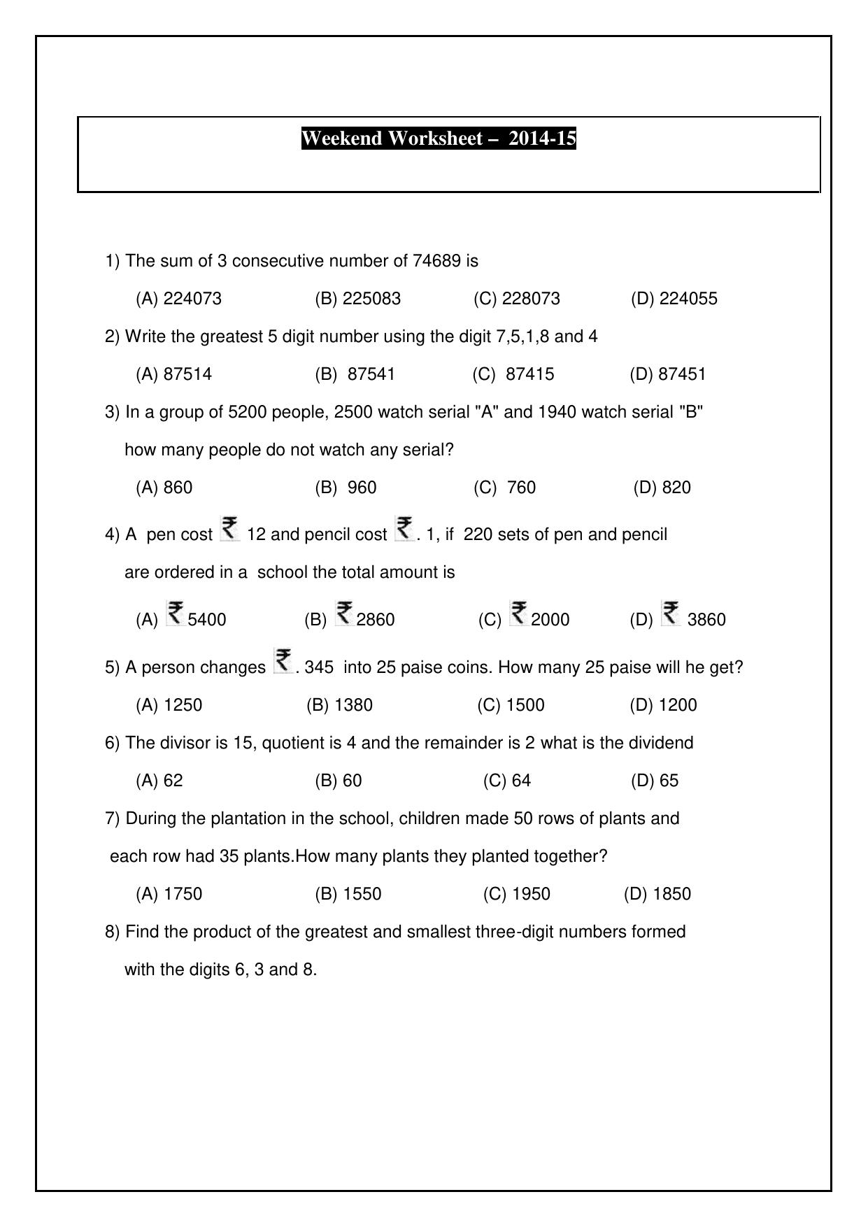 Worksheet for Class 5 Maths Thousands Hundreds Assignment - Page 2