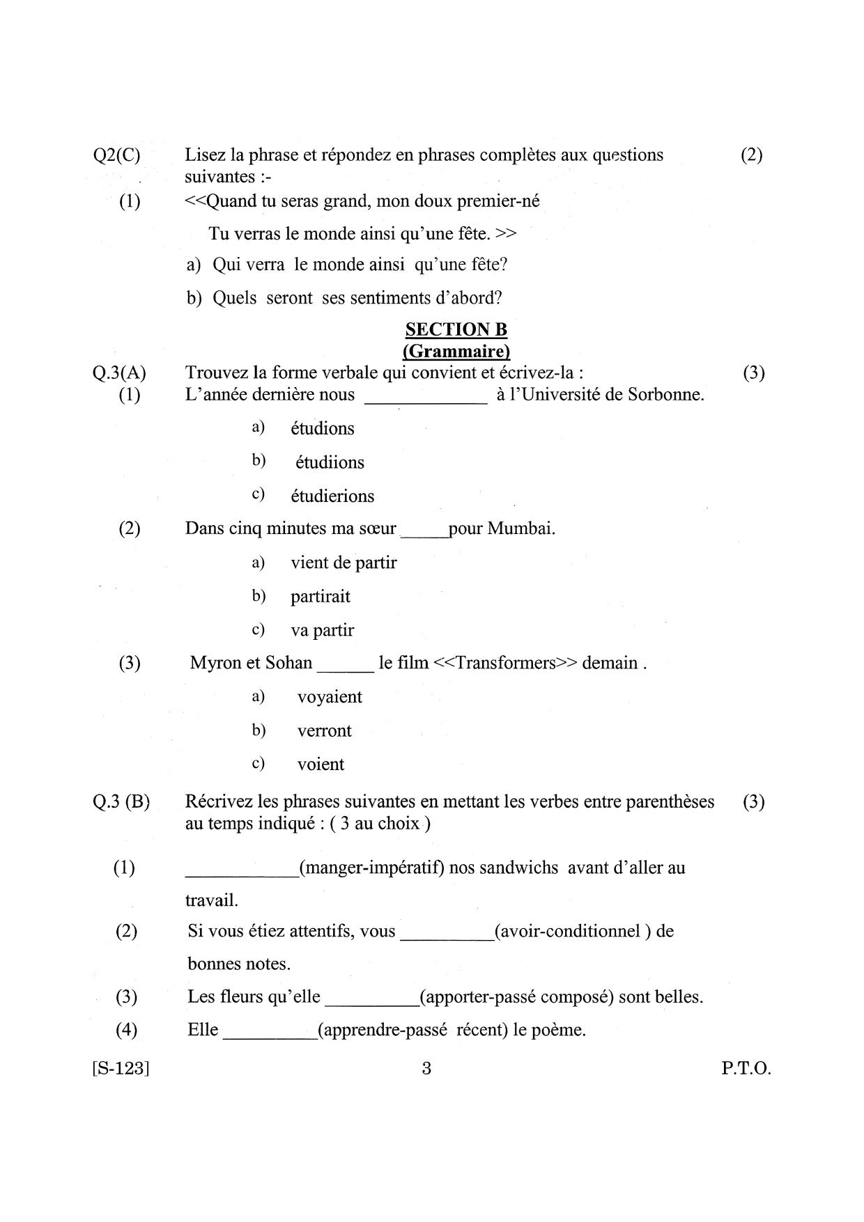 Goa Board Class 10 French  (March 2019) Question Paper - Page 3