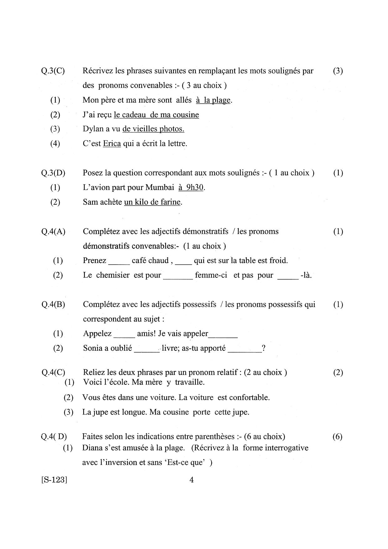Goa Board Class 10 French  (March 2019) Question Paper - Page 4