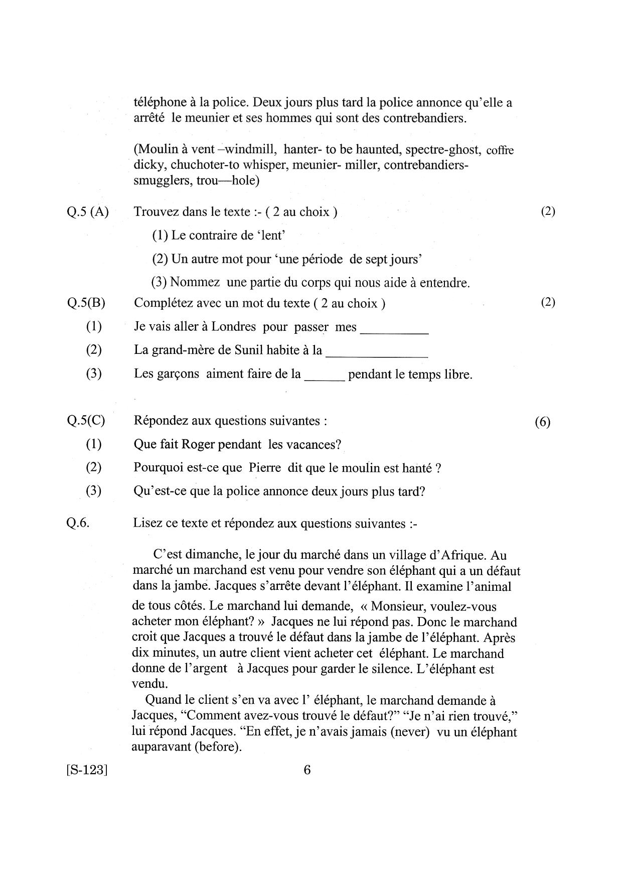 Goa Board Class 10 French  (March 2019) Question Paper - Page 6