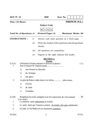 Goa Board Class 10 French  (March 2019) Question Paper