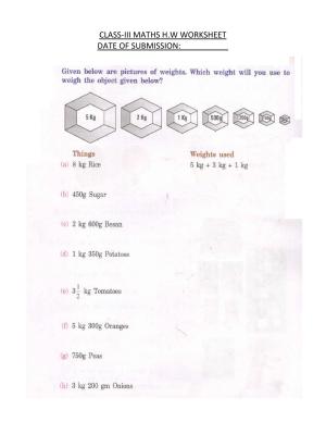 Worksheet for Class 3 Mathematics Weight Assignment