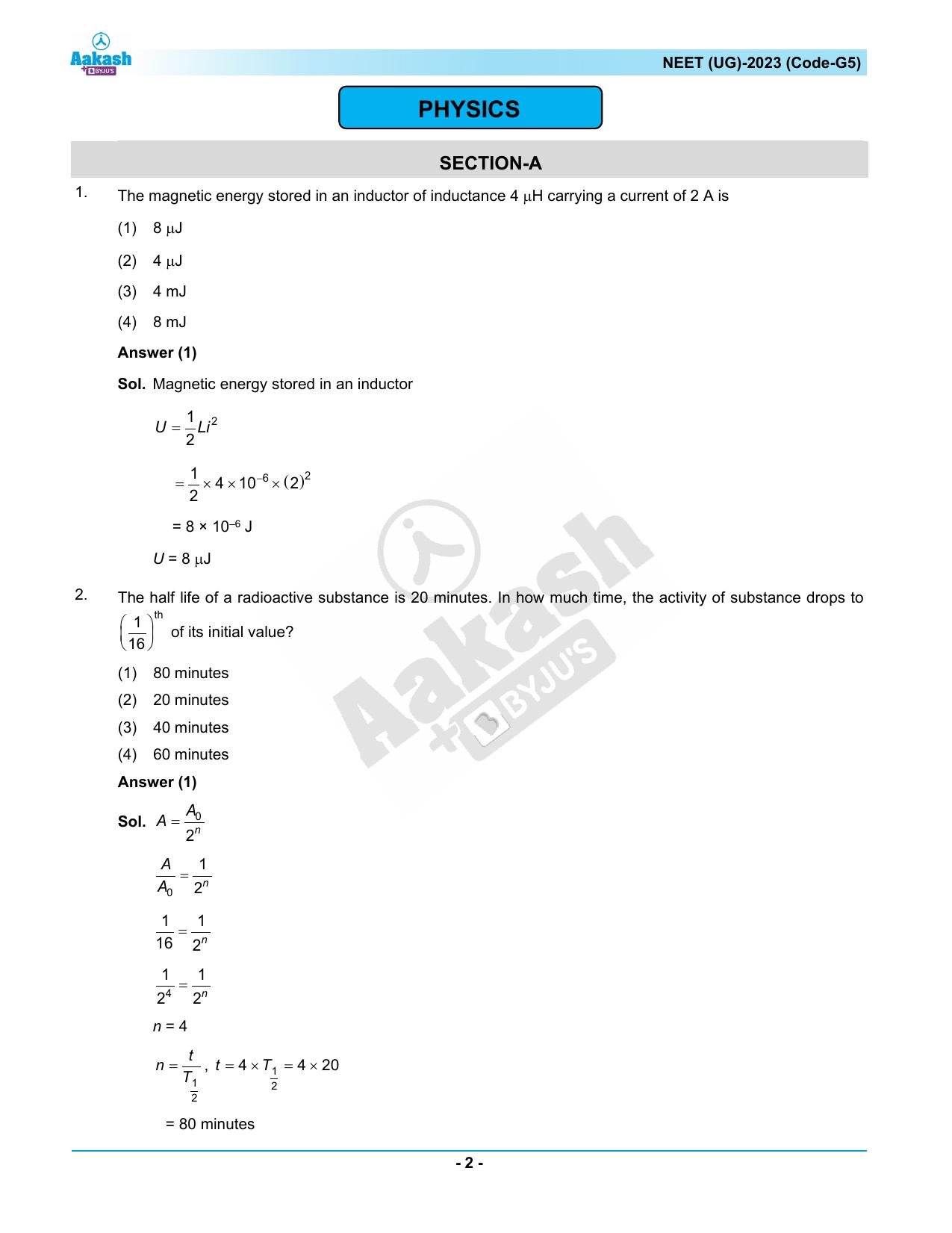 NEET 2023 Question Paper G5 (Aakash Institute) - Page 2