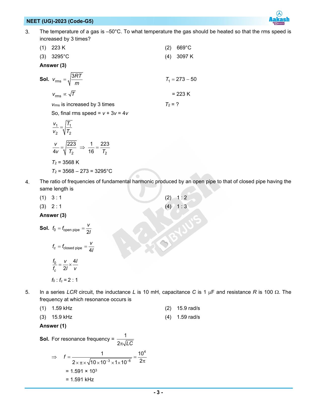 NEET 2023 Question Paper G5 (Aakash Institute) - Page 3