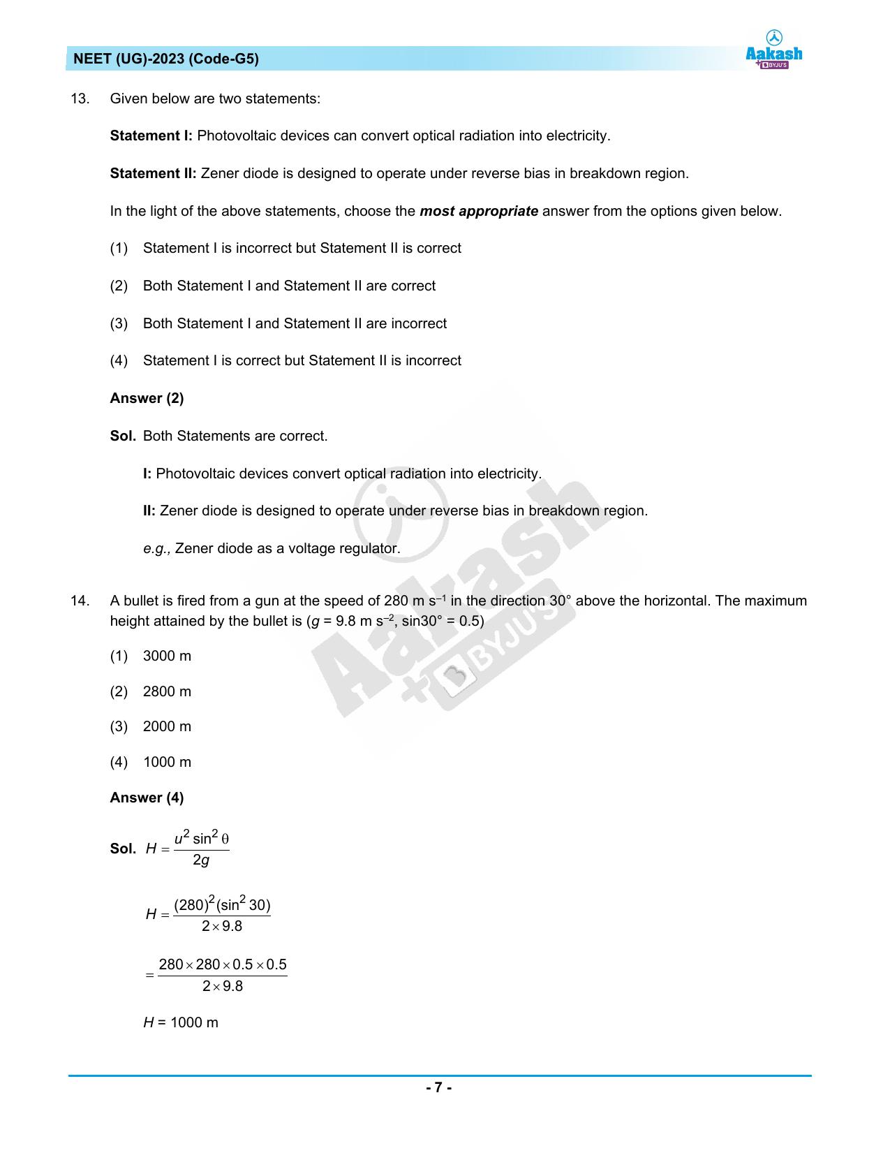 NEET 2023 Question Paper G5 (Aakash Institute) - Page 7