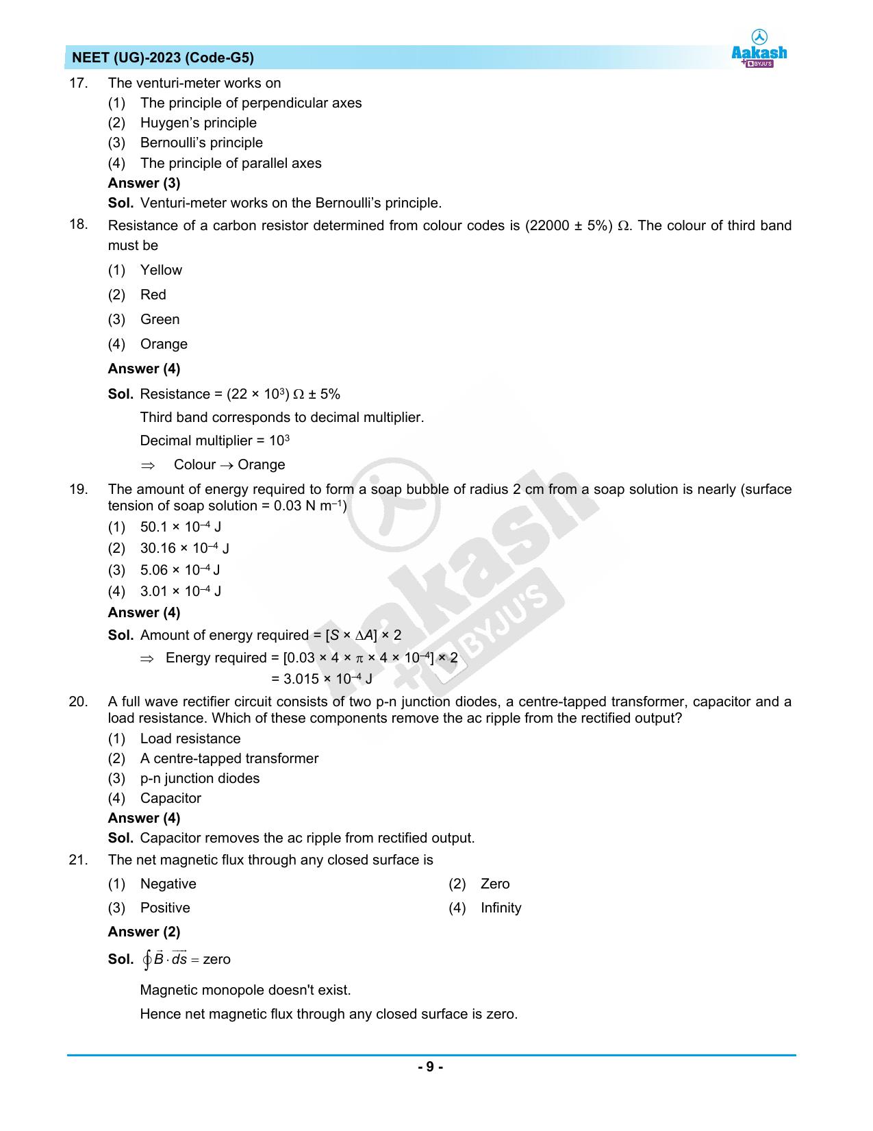 NEET 2023 Question Paper G5 (Aakash Institute) - Page 9