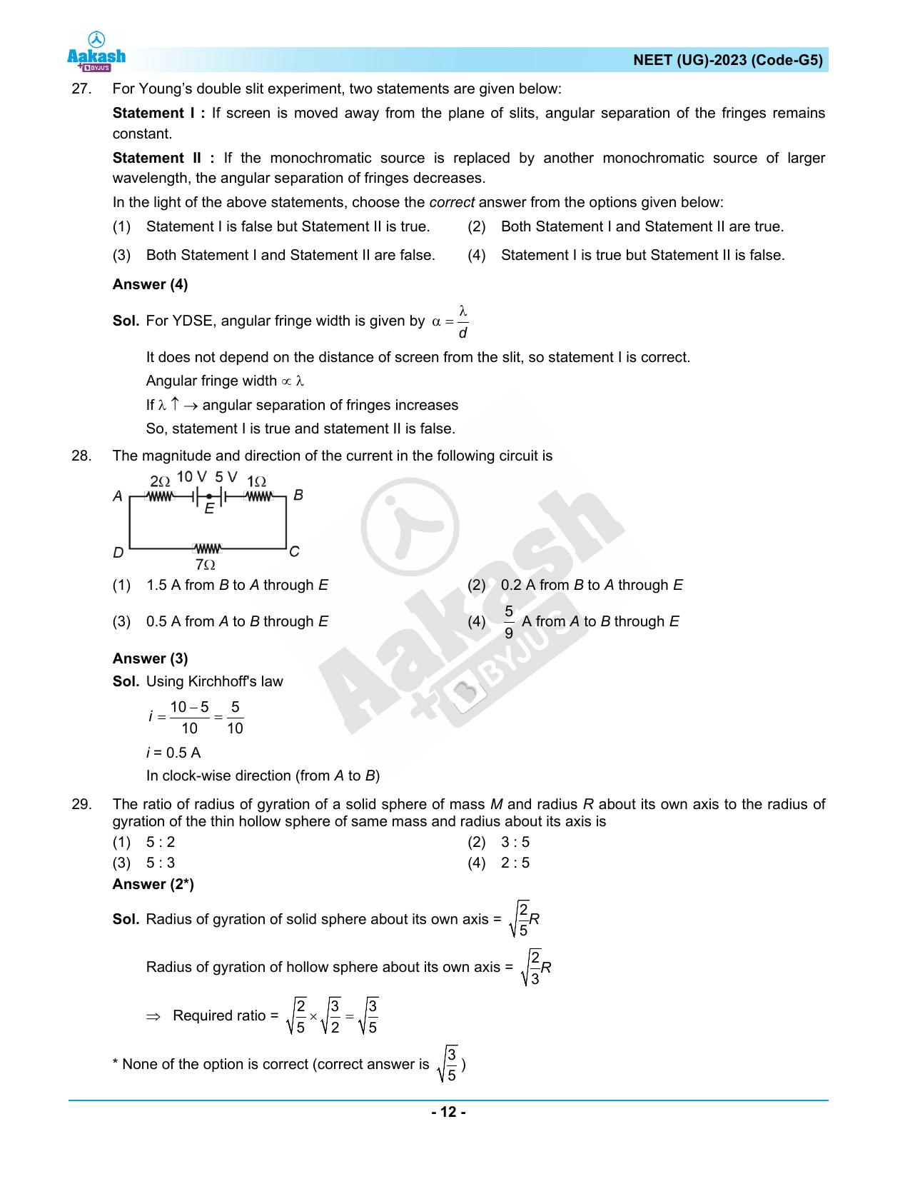 NEET 2023 Question Paper G5 (Aakash Institute) - Page 12