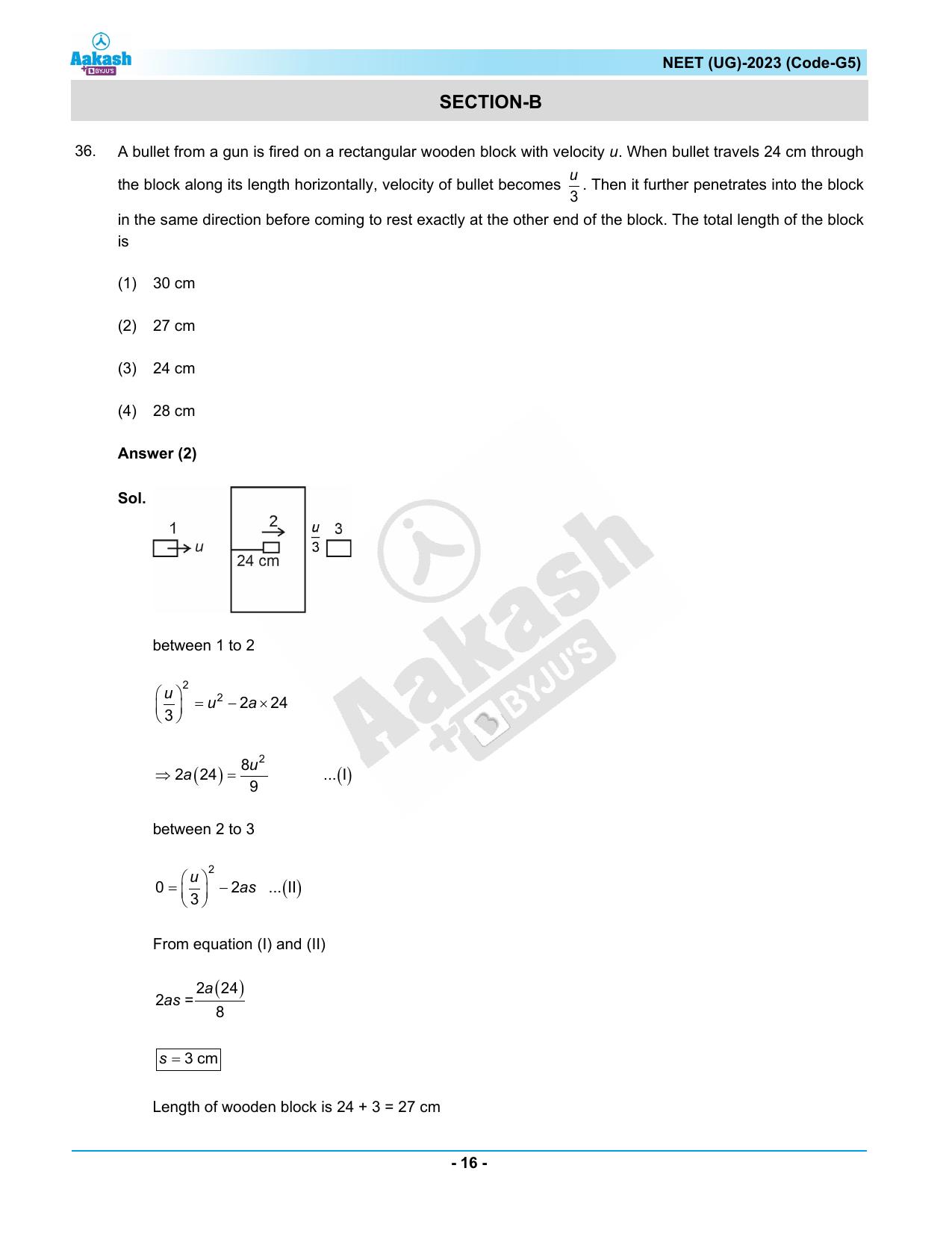 NEET 2023 Question Paper G5 (Aakash Institute) - Page 16