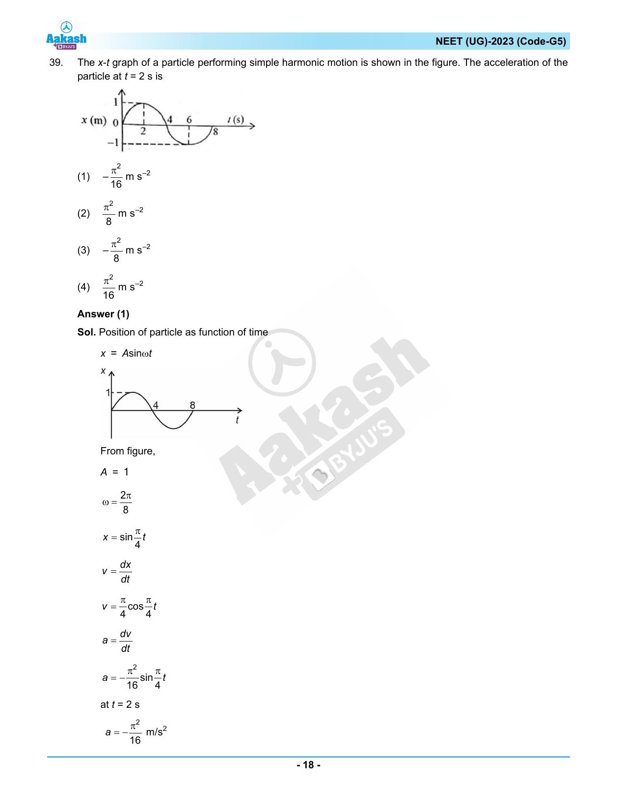 NEET 2023 Question Paper G5 (Aakash Institute) - Page 18
