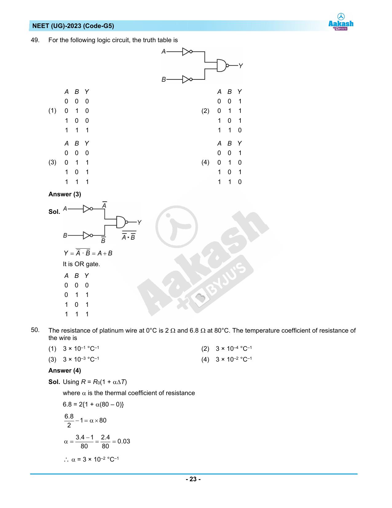 NEET 2023 Question Paper G5 (Aakash Institute) - Page 23