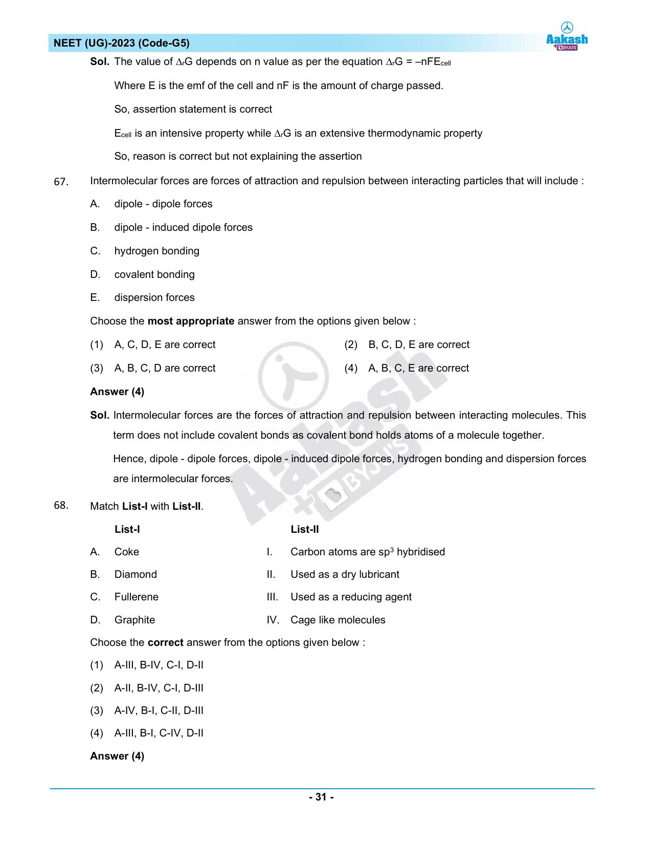 NEET 2023 Question Paper G5 (Aakash Institute) - Page 31
