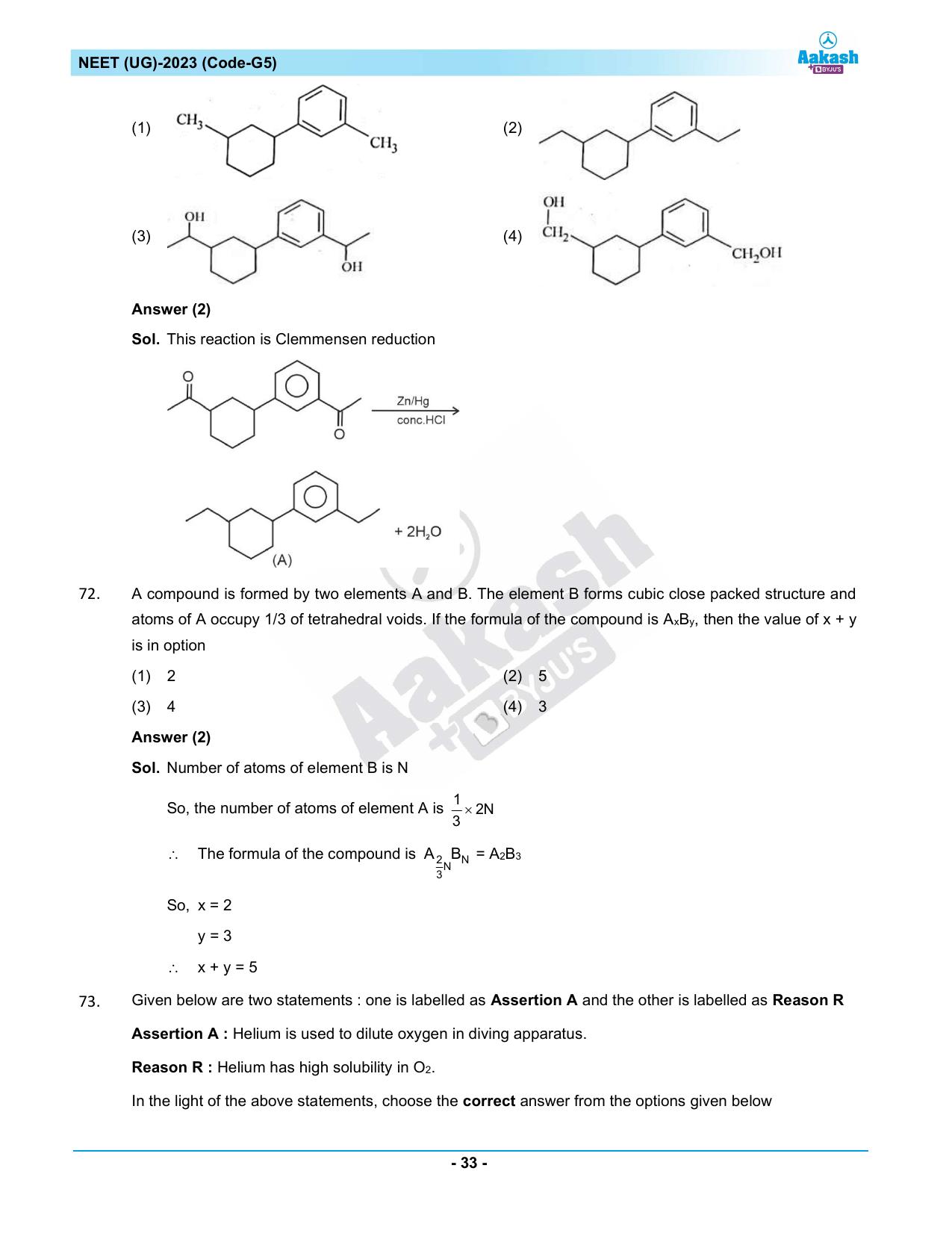 NEET 2023 Question Paper G5 (Aakash Institute) - Page 33