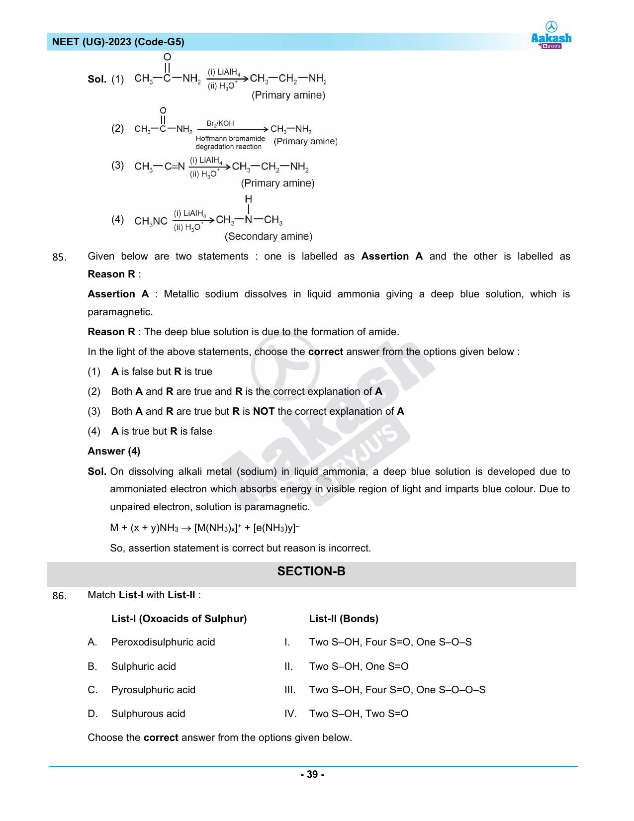 NEET 2023 Question Paper G5 (Aakash Institute) - Page 39