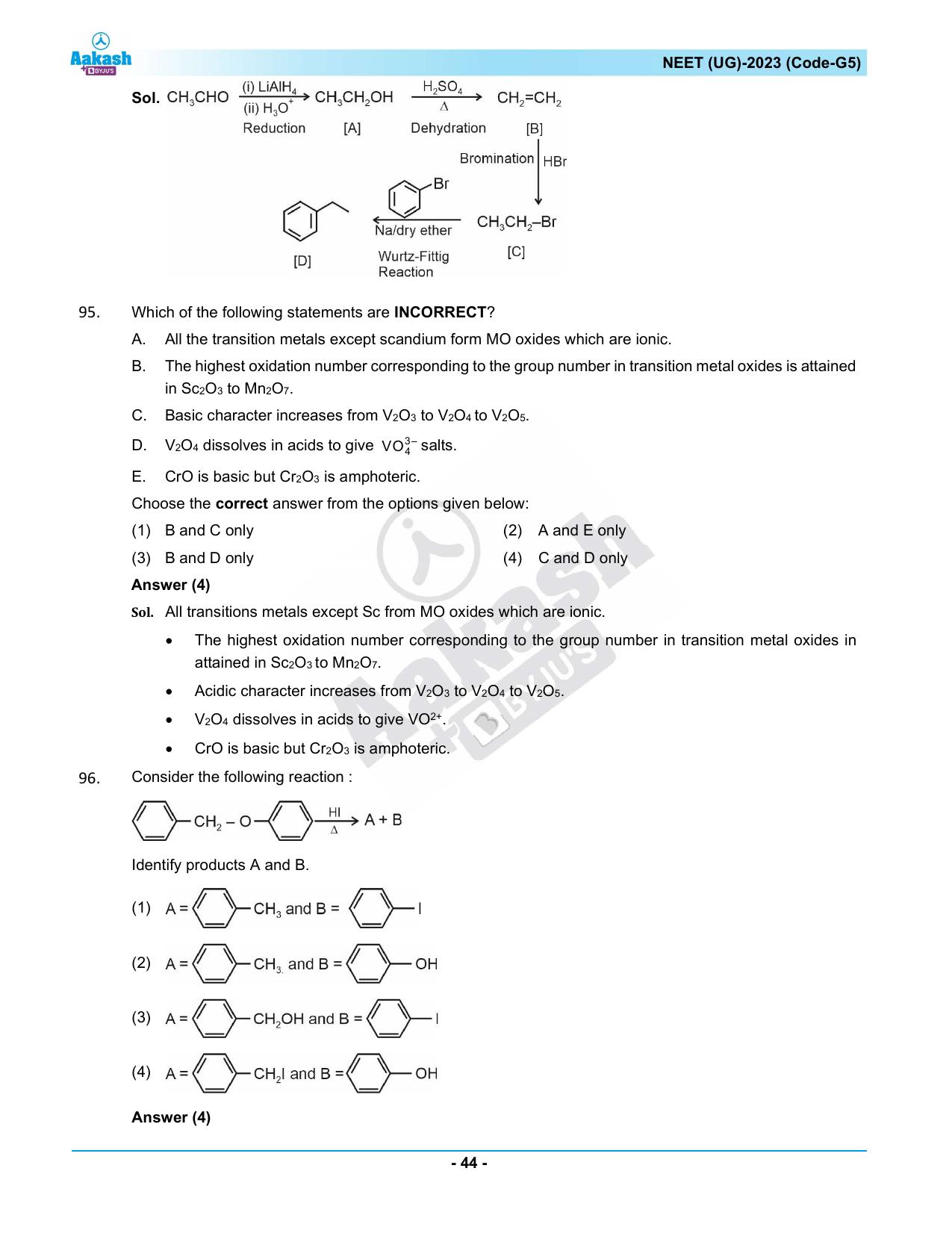 NEET 2023 Question Paper G5 (Aakash Institute) - Page 44
