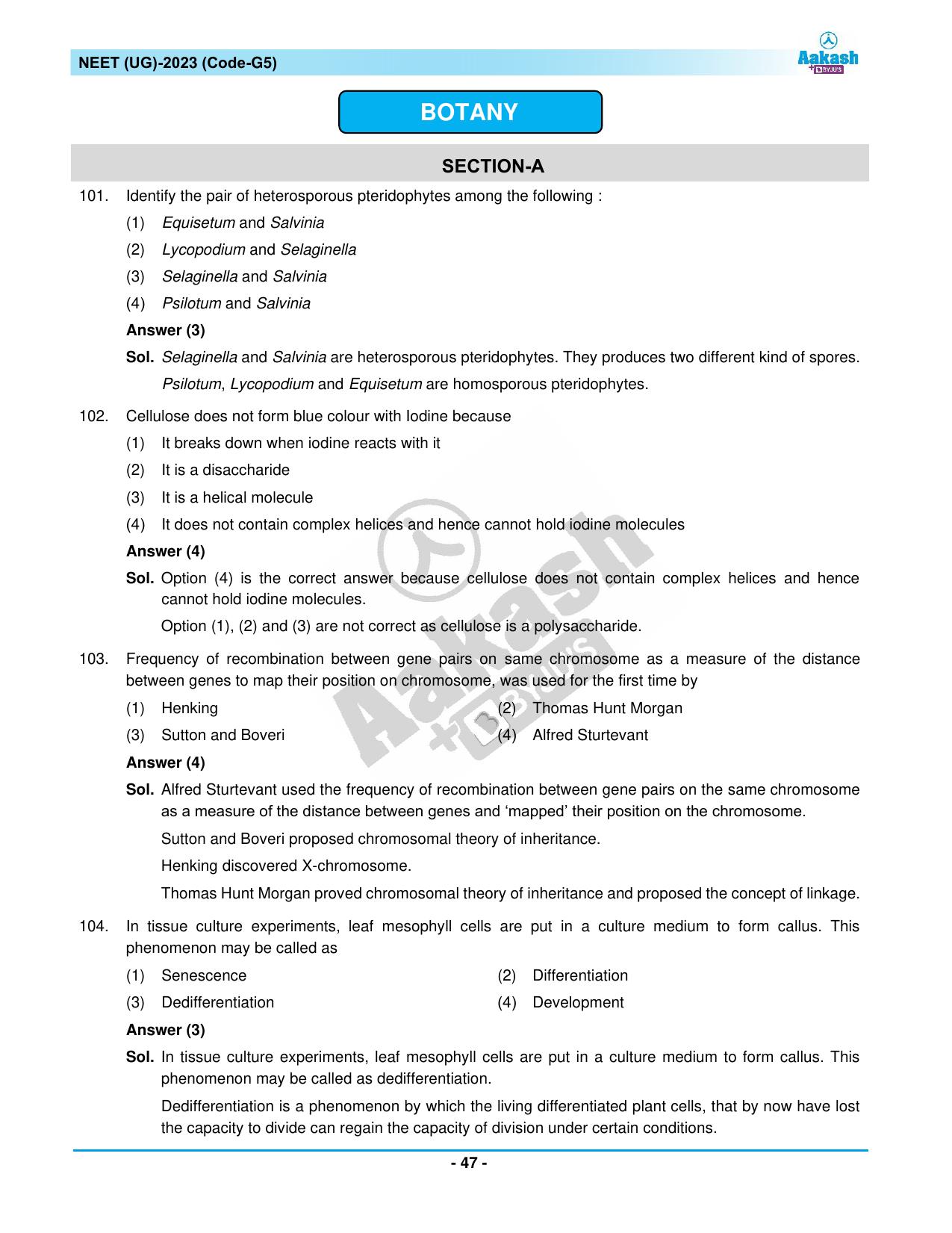 NEET 2023 Question Paper G5 (Aakash Institute) - Page 47