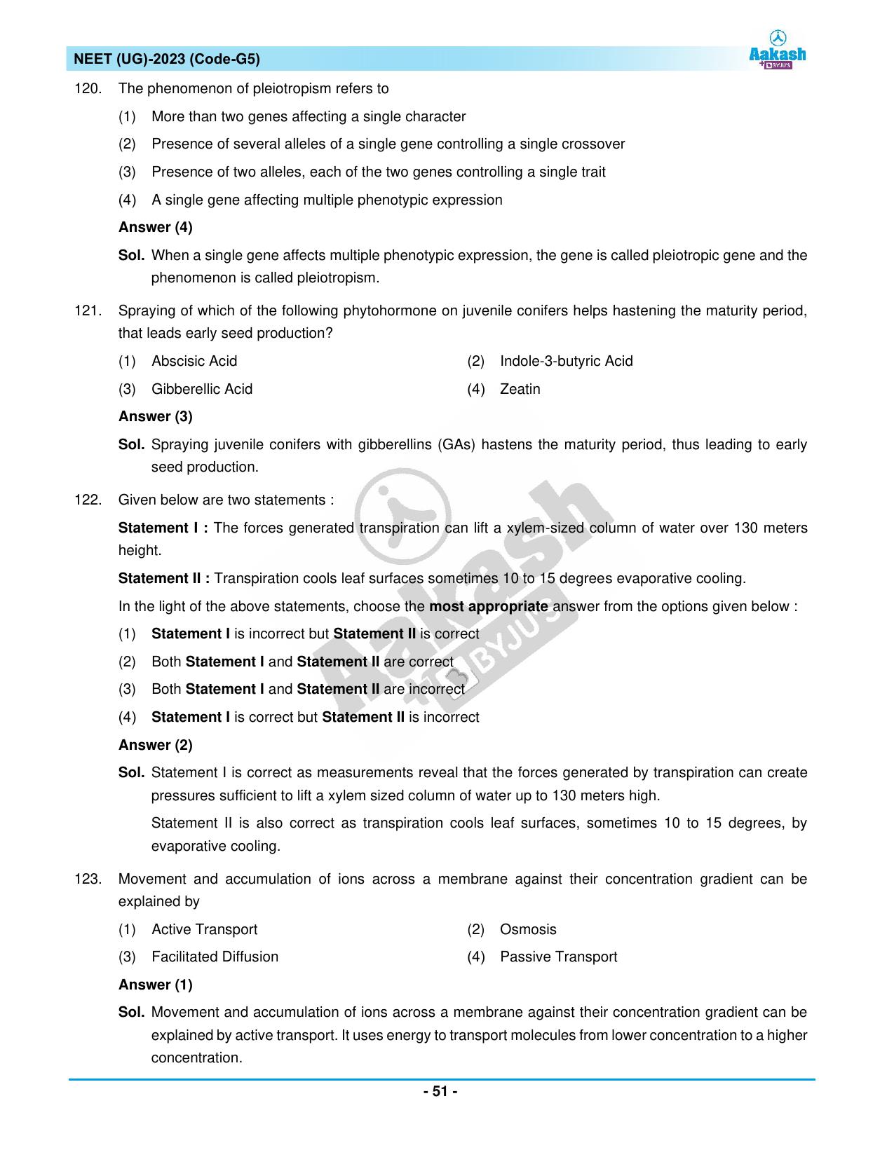NEET 2023 Question Paper G5 (Aakash Institute) - Page 51