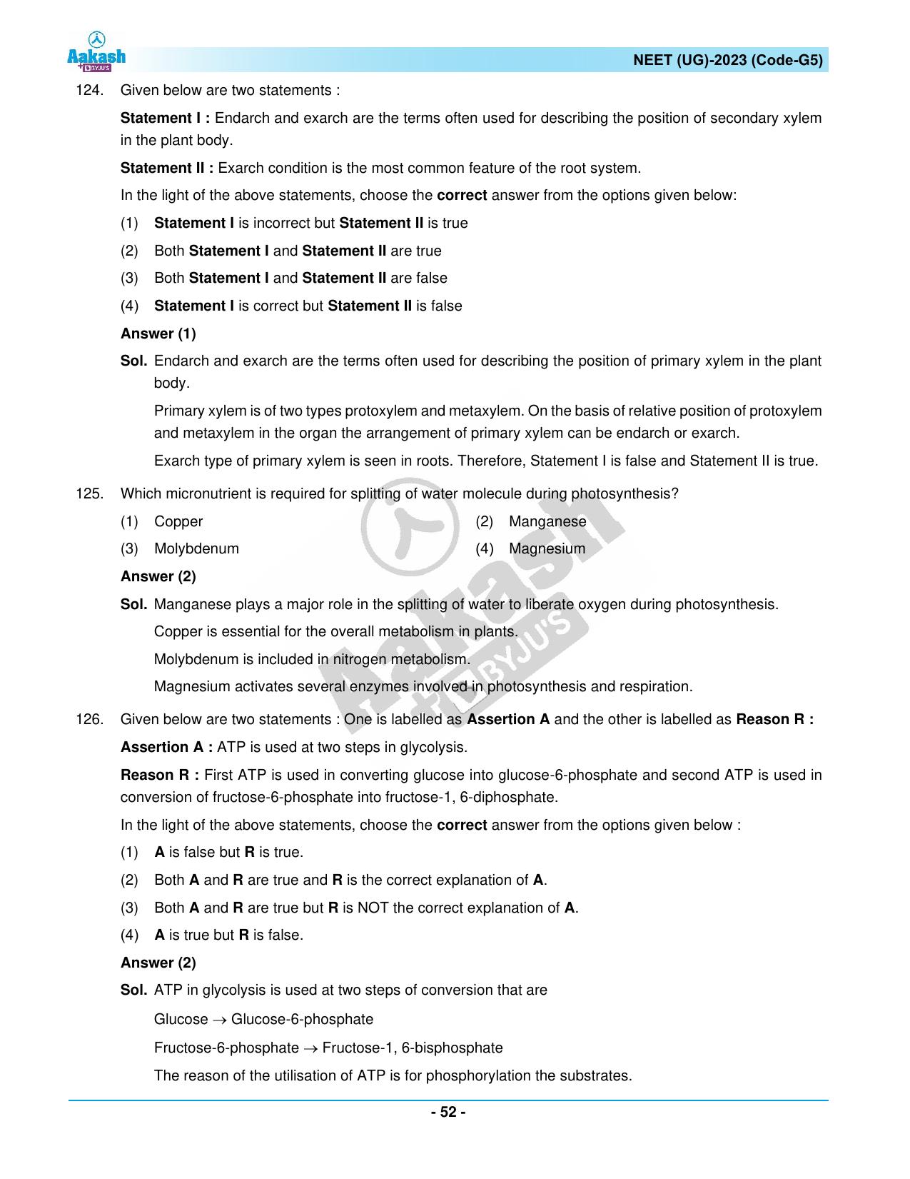 NEET 2023 Question Paper G5 (Aakash Institute) - Page 52