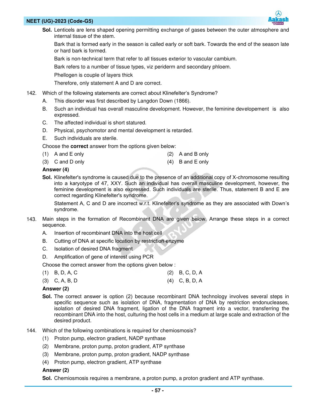 NEET 2023 Question Paper G5 (Aakash Institute) - Page 57