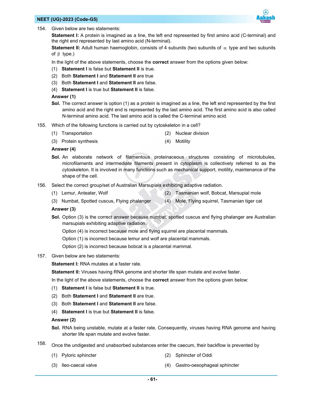 NEET 2023 Question Paper G5 (Aakash Institute) - Page 61