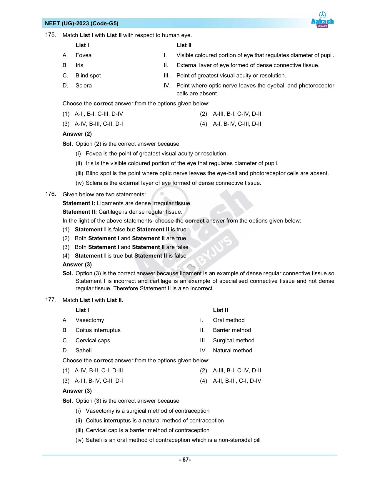 NEET 2023 Question Paper G5 (Aakash Institute) - Page 67