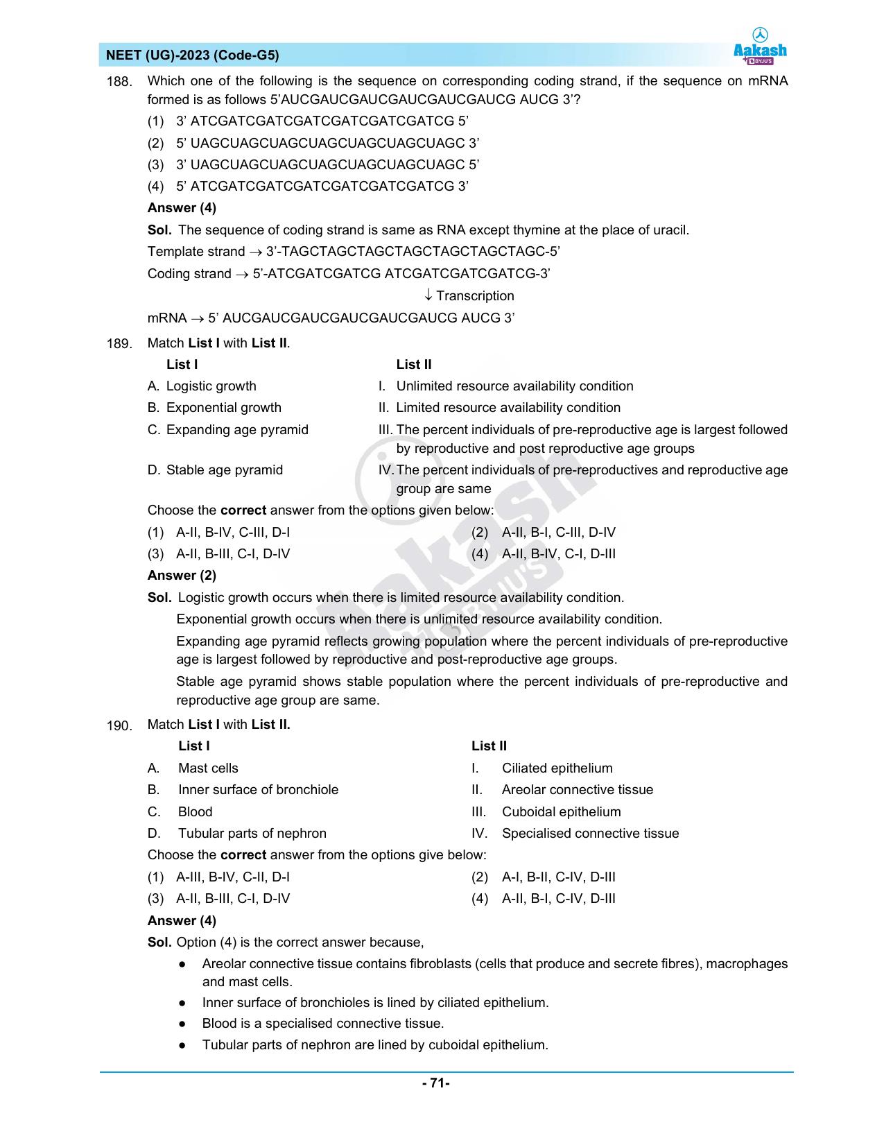 NEET 2023 Question Paper G5 (Aakash Institute) - Page 71