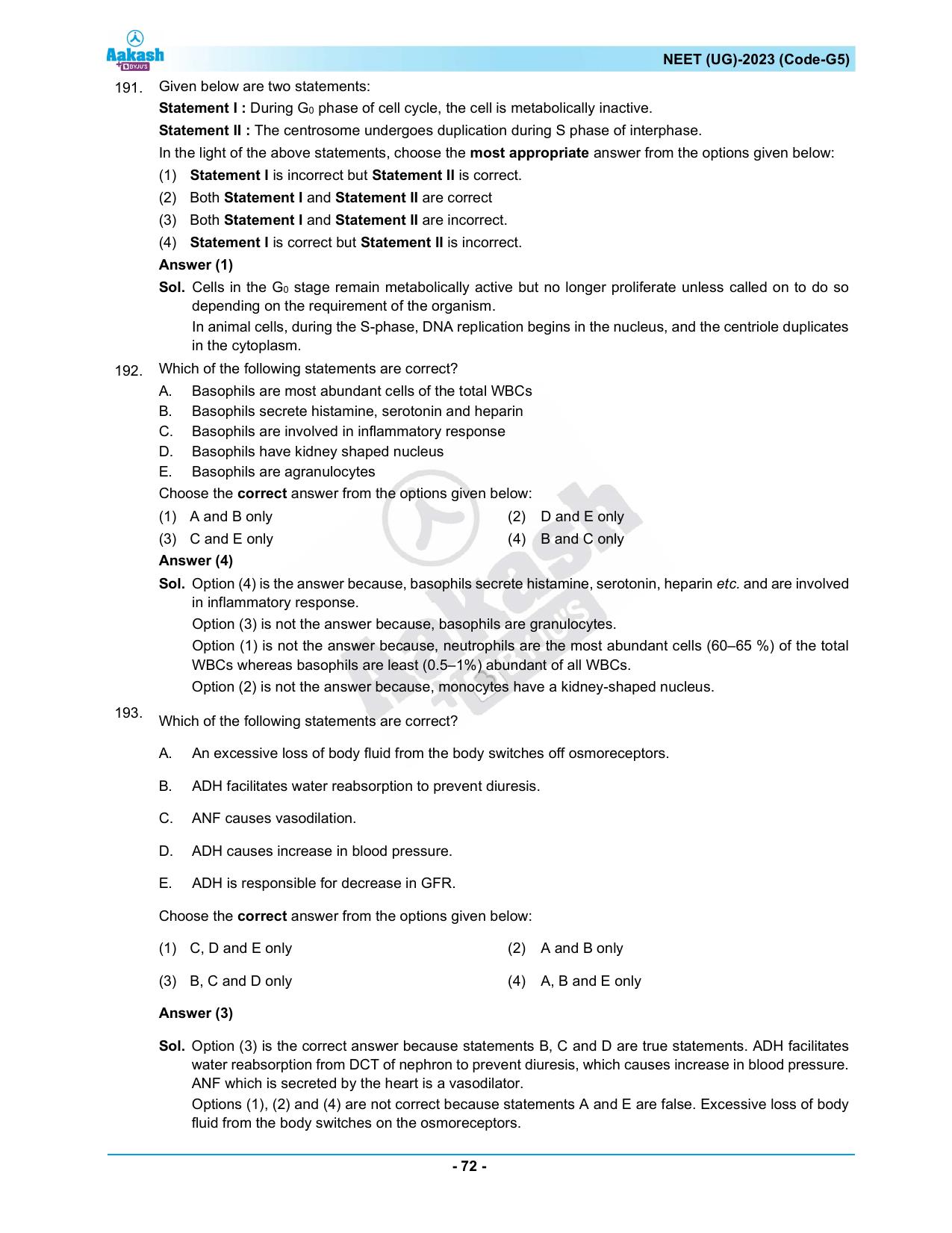 NEET 2023 Question Paper G5 (Aakash Institute) - Page 72