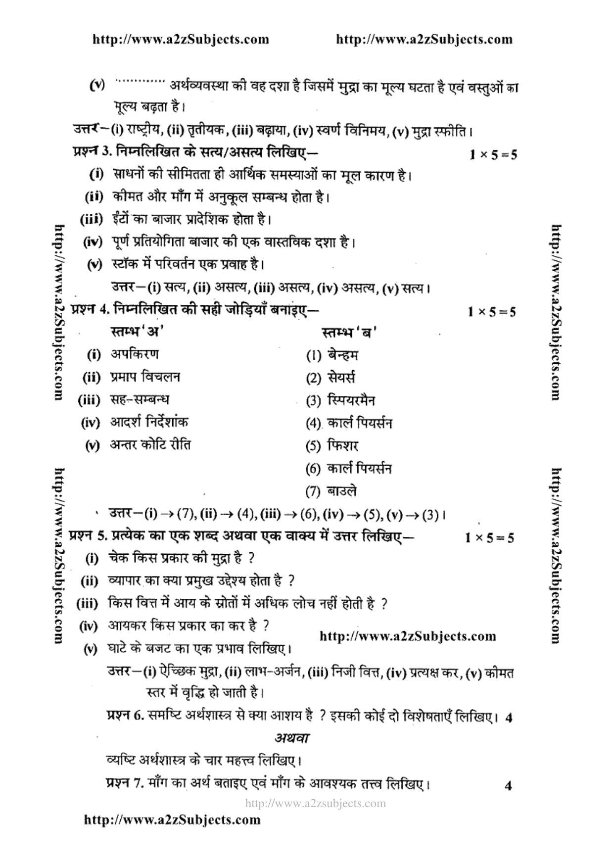 MP Board Class 12 Economics (Hindi Medium) 2013 Question Paper - Page 2