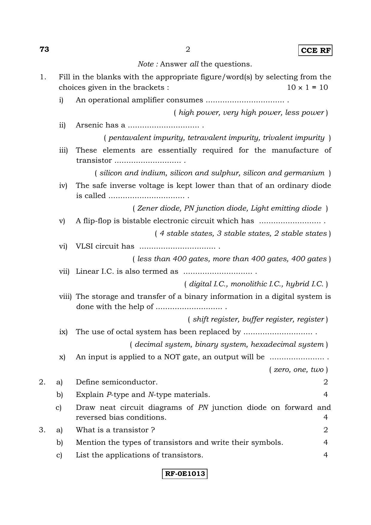 Karnataka SSLC ELEMENTS OF ELECTRONICS ENGINEERING -  (73-CCE RF_j3) April 2017 Question Paper - Page 2