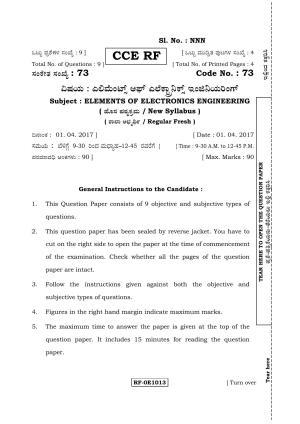 Karnataka SSLC ELEMENTS OF ELECTRONICS ENGINEERING -  (73-CCE RF_j3) April 2017 Question Paper