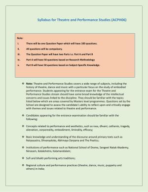 NTA PhD Entrance Exam Theatre and Performance Studies Syllabus