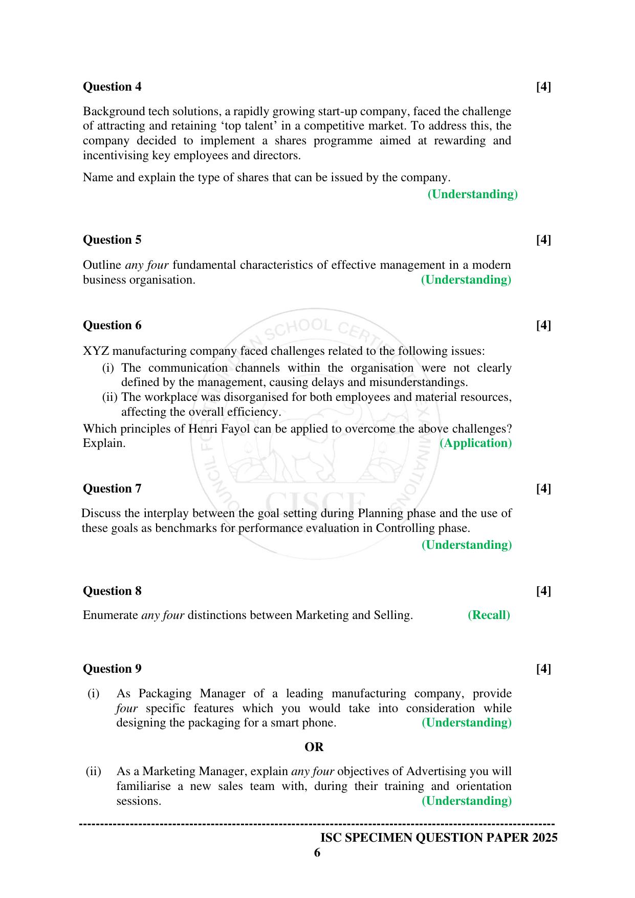 ISC Class 12 2025 COMMERCE (SQP & AK) Specimen Paper - Page 6
