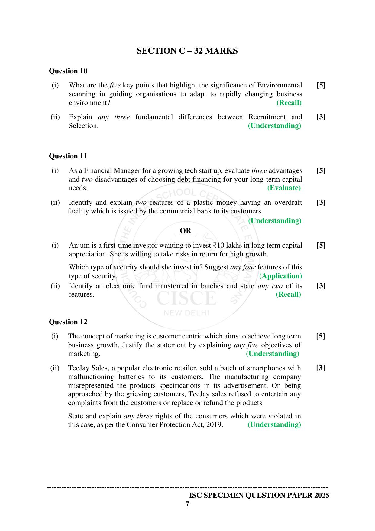 ISC Class 12 2025 COMMERCE (SQP & AK) Specimen Paper - Page 7