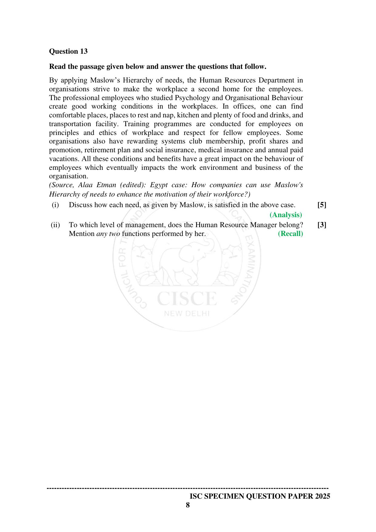ISC Class 12 2025 COMMERCE (SQP & AK) Specimen Paper - Page 8