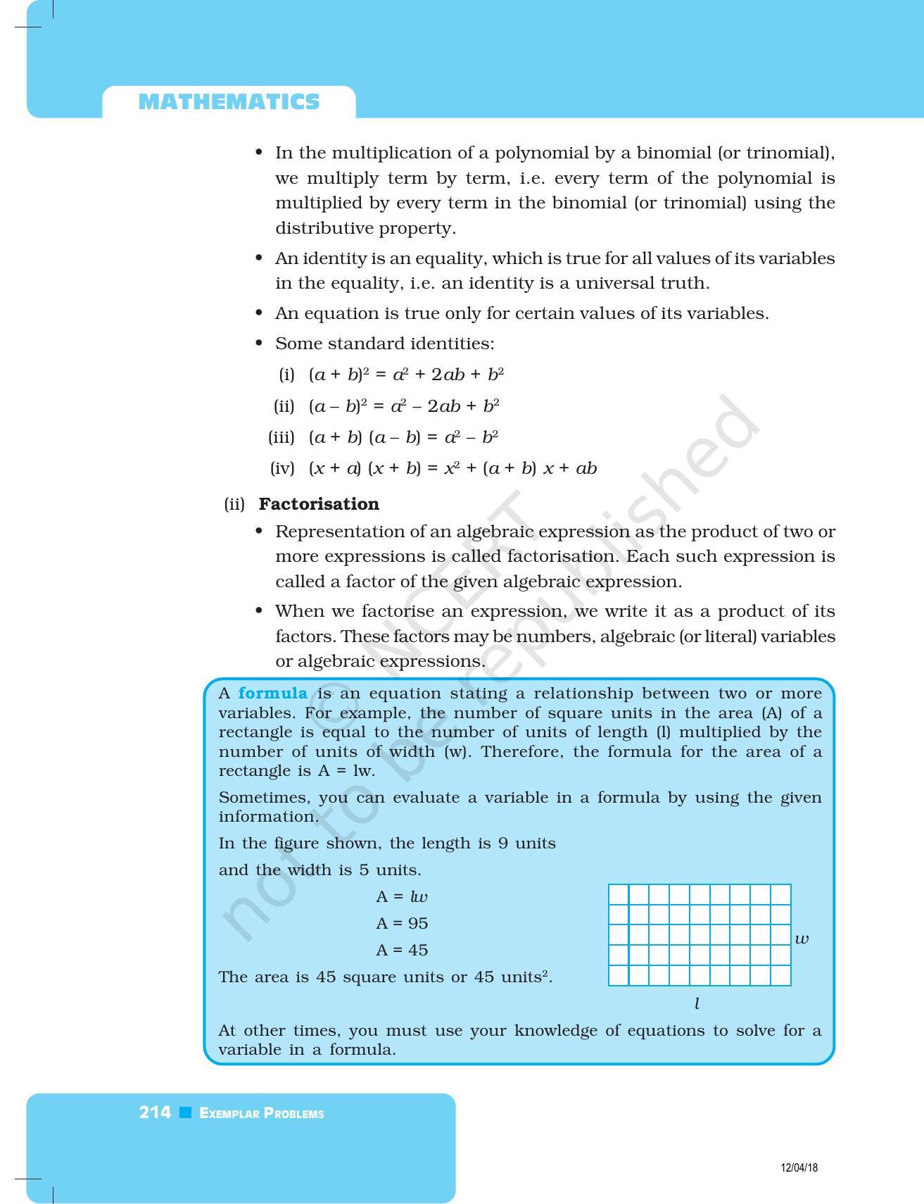 NCERT Exemplar Book for Class 8 Maths: Chapter 7- Algebraic Expressions and Identities & Factorisation - Page 2