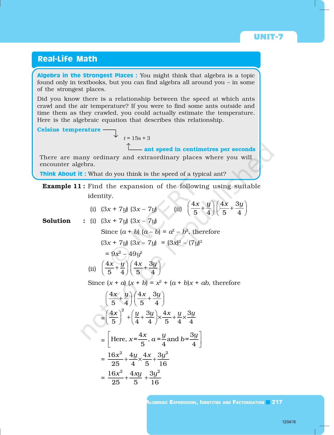 NCERT Exemplar Book for Class 8 Maths: Chapter 7- Algebraic Expressions and Identities & Factorisation - Page 5