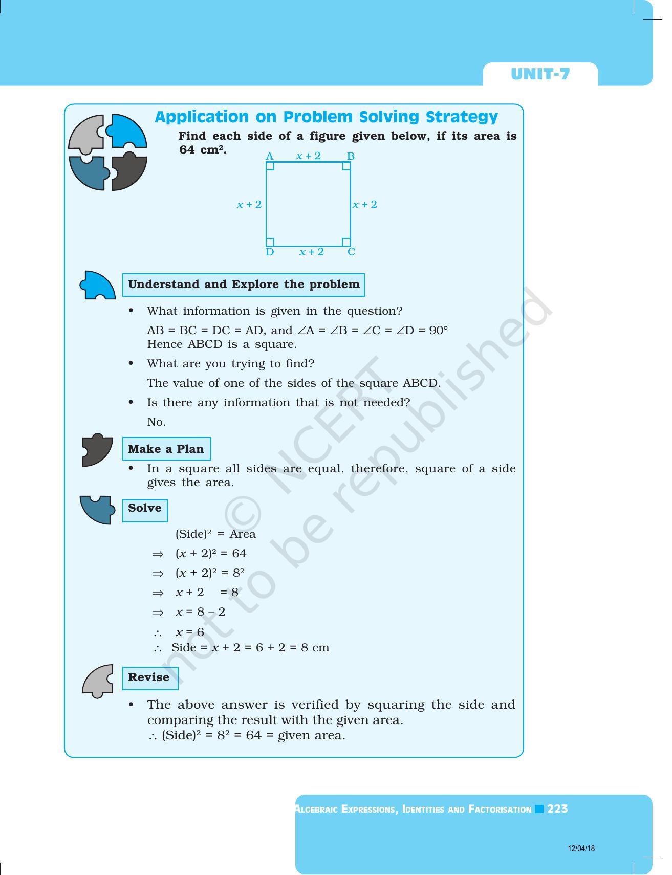 NCERT Exemplar Book for Class 8 Maths: Chapter 7- Algebraic Expressions and Identities & Factorisation - Page 11