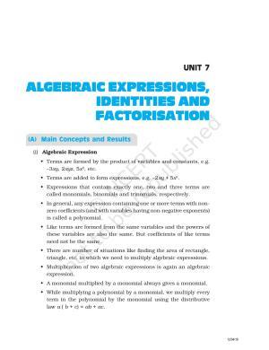 NCERT Exemplar Book for Class 8 Maths: Chapter 7- Algebraic Expressions and Identities & Factorisation