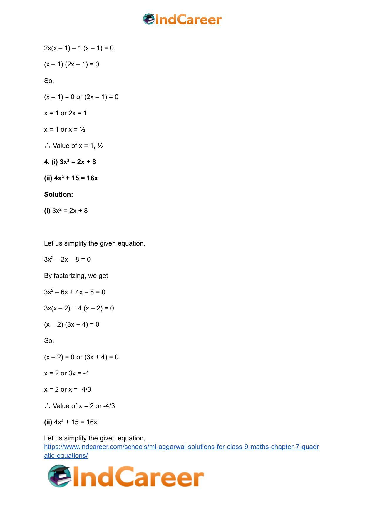 ML Aggarwal Solutions for Class 9 Maths Chapter 7- Quadratic Equations - Page 5