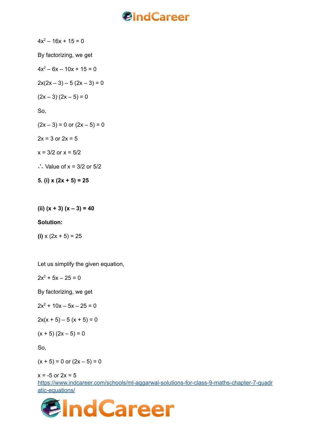 ML Aggarwal Solutions for Class 9 Maths Chapter 7- Quadratic Equations - Page 6