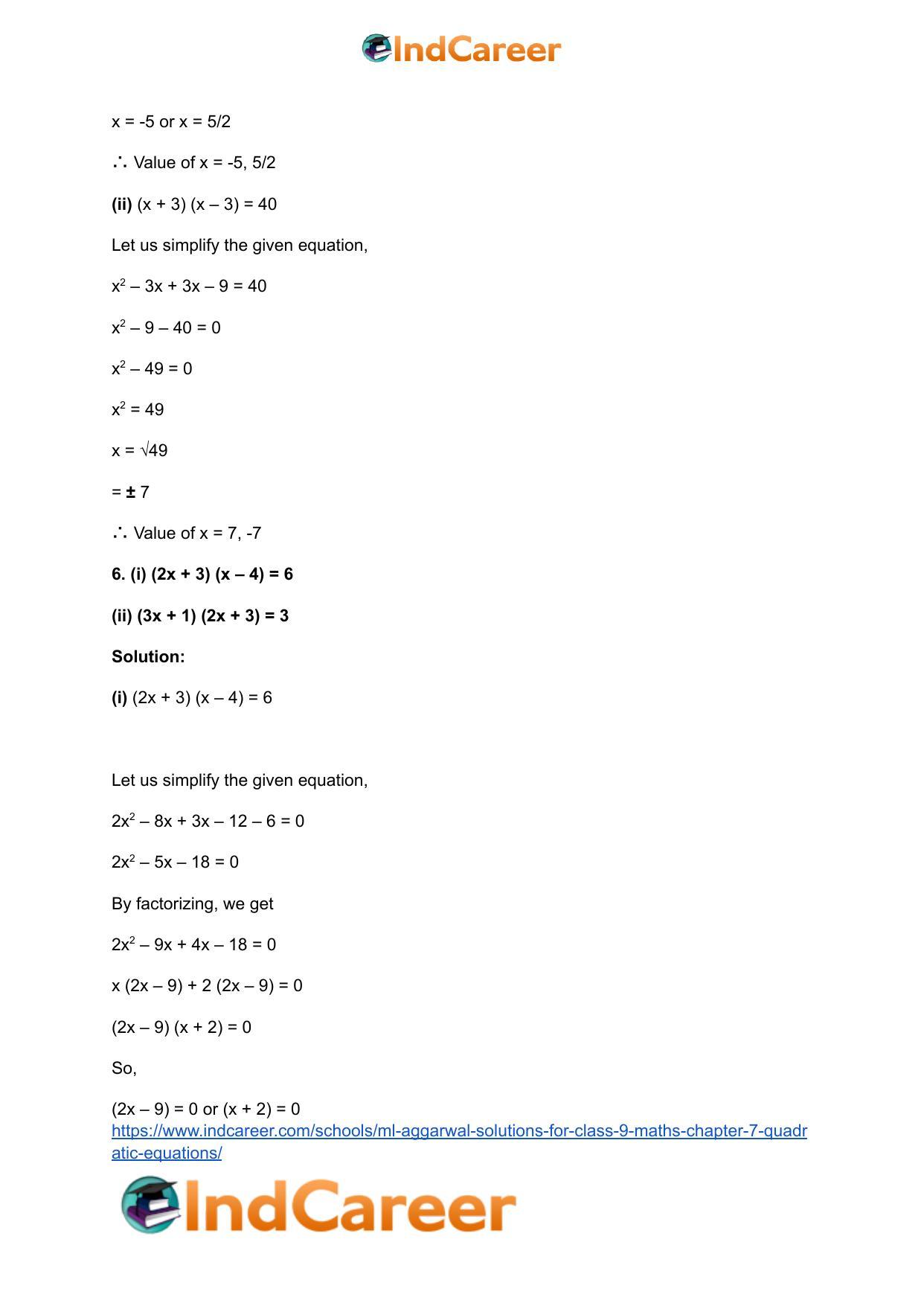 ML Aggarwal Solutions for Class 9 Maths Chapter 7- Quadratic Equations - Page 7