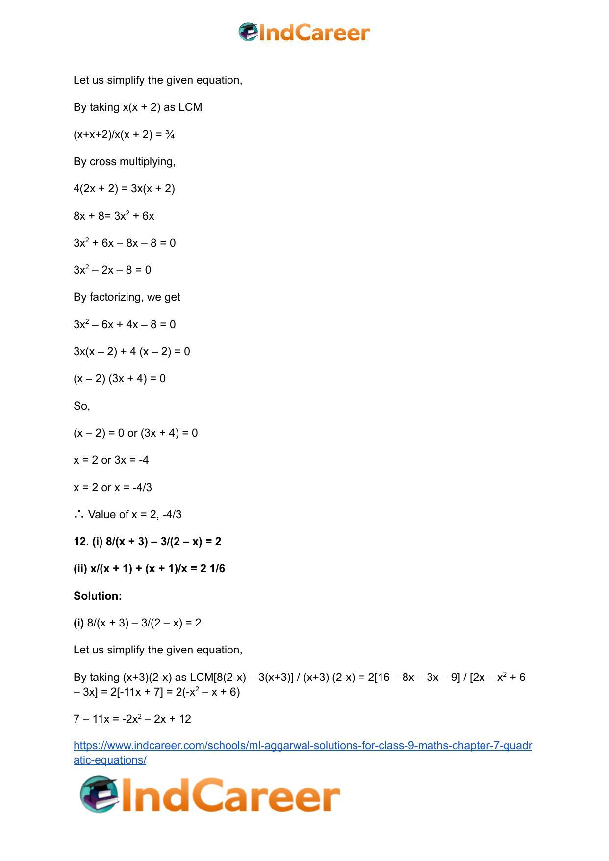 ML Aggarwal Solutions for Class 9 Maths Chapter 7- Quadratic Equations - Page 14