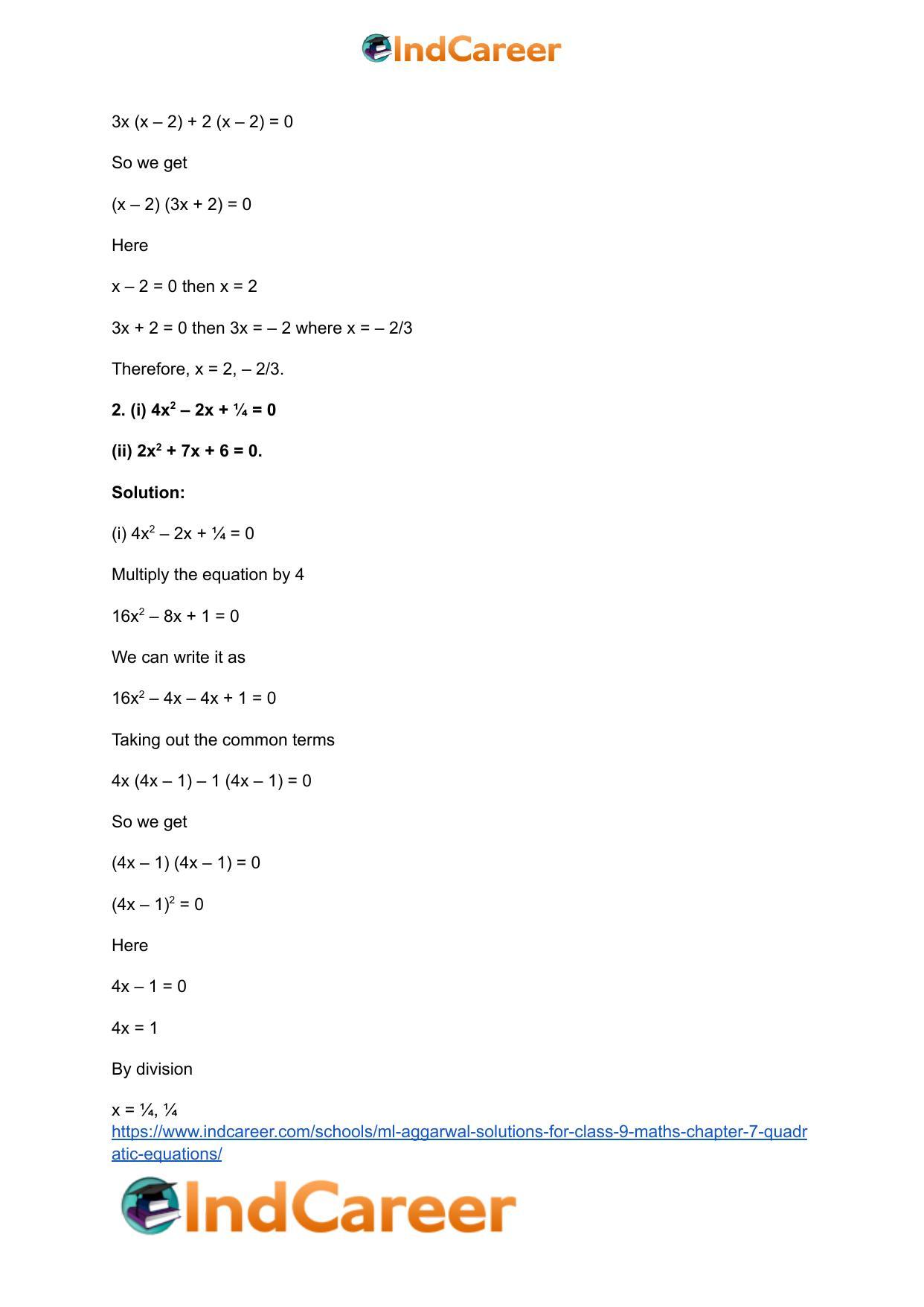 ML Aggarwal Solutions for Class 9 Maths Chapter 7- Quadratic Equations - Page 17