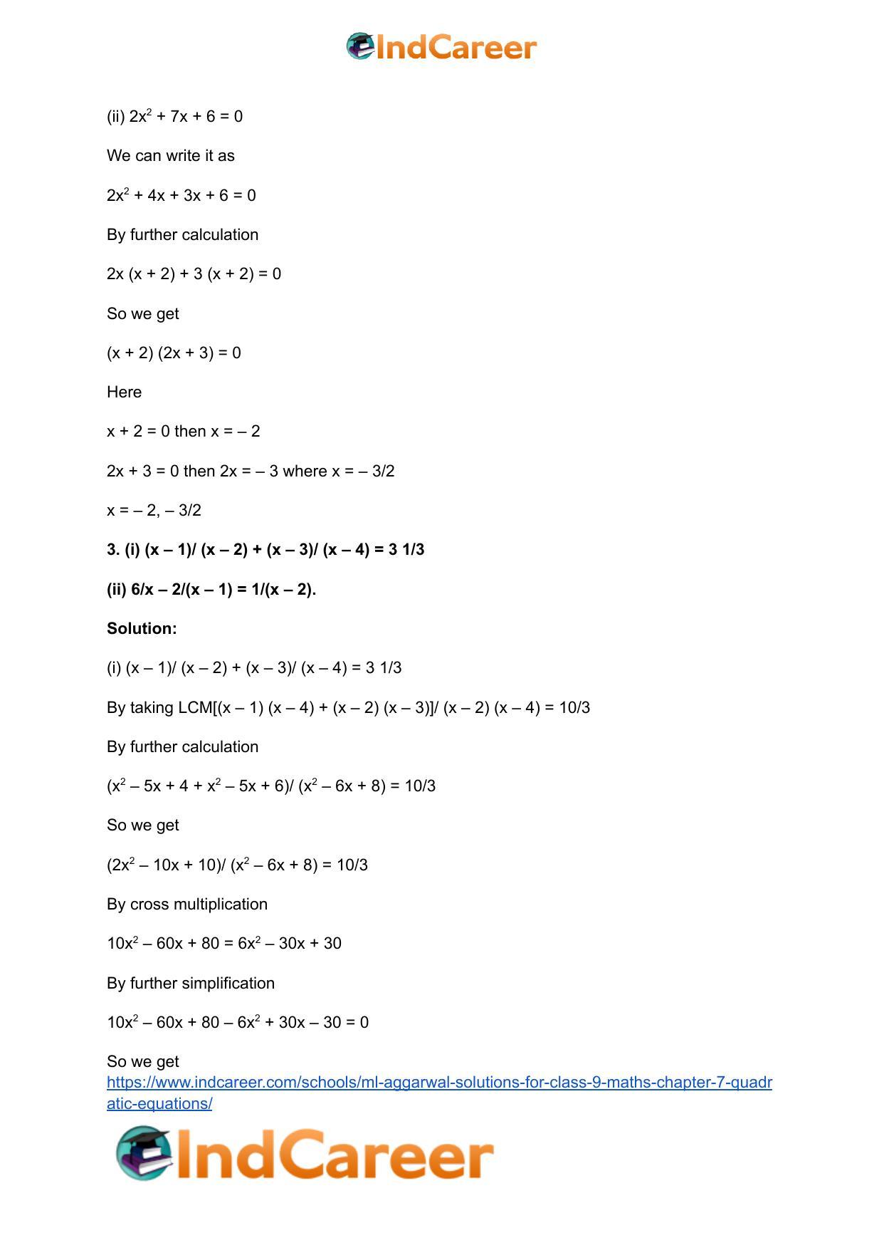 ML Aggarwal Solutions for Class 9 Maths Chapter 7- Quadratic Equations - Page 18