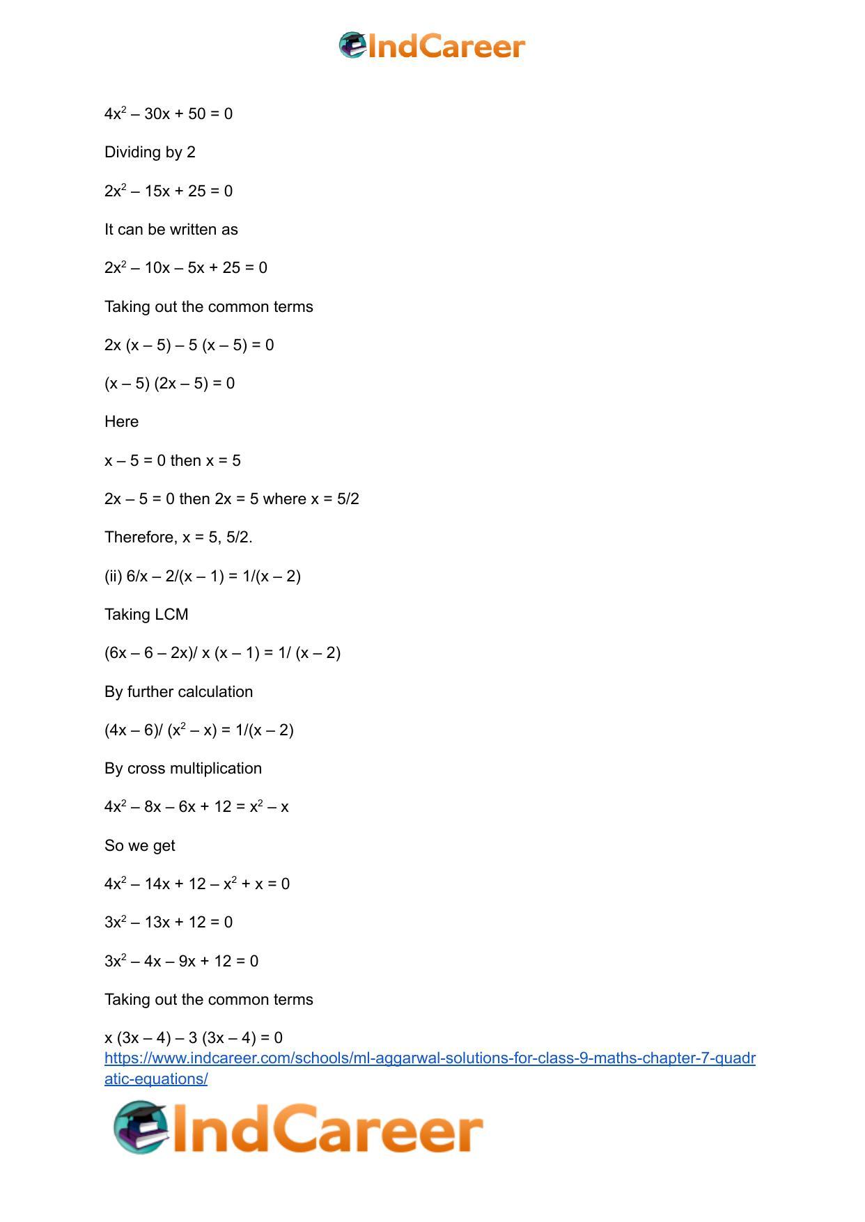 ML Aggarwal Solutions for Class 9 Maths Chapter 7- Quadratic Equations - Page 19