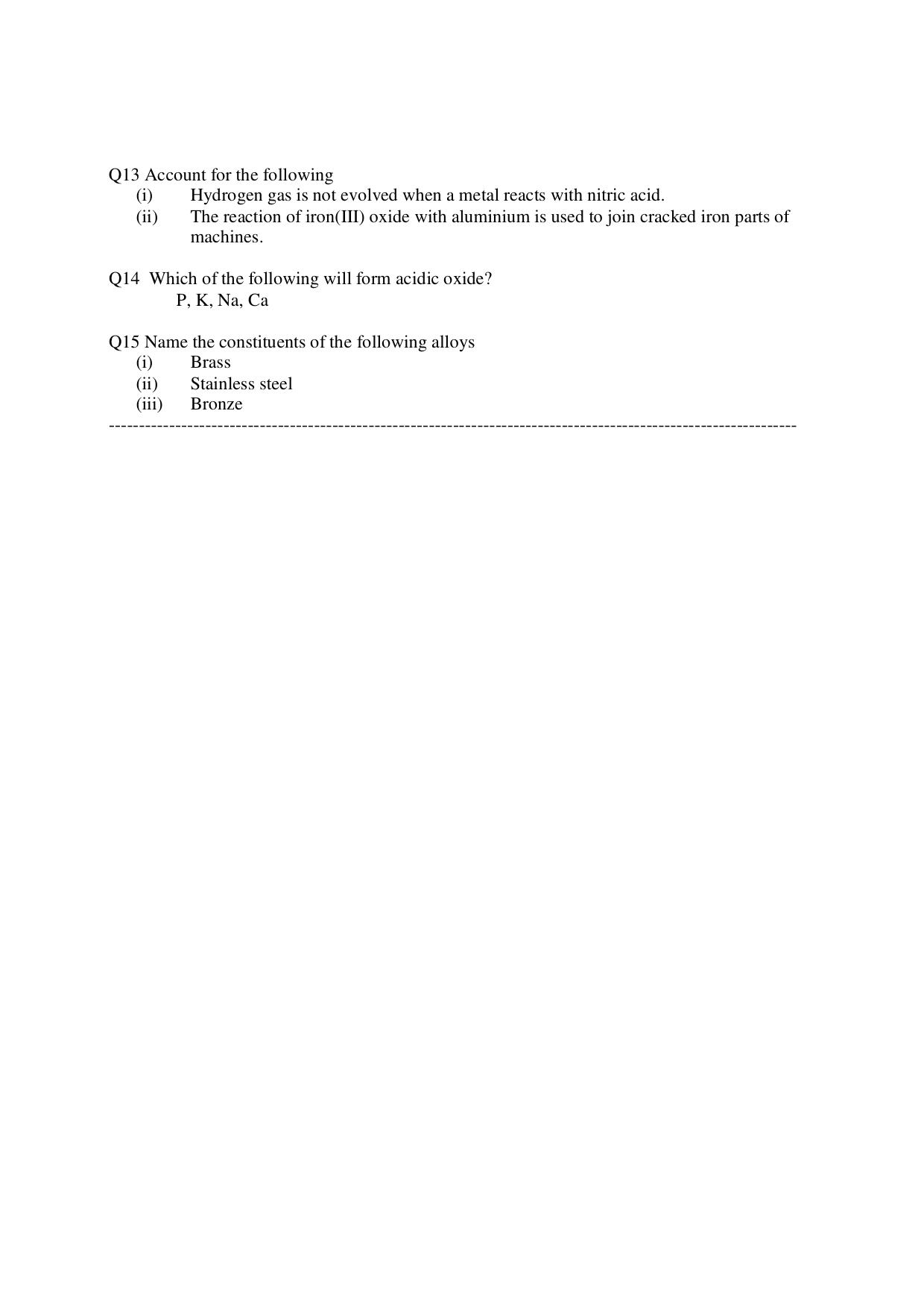 CBSE Worksheets for Class 10 Chemistry Metals And Non-Metals Assignment 1 - Page 2