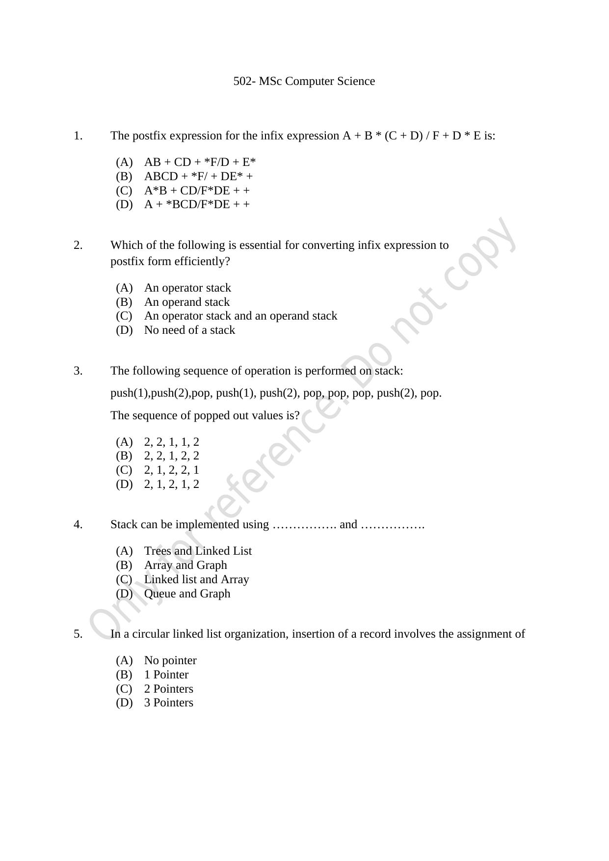 CUSAT CAT 2021 MSc Computer Science Question Paper - Page 1